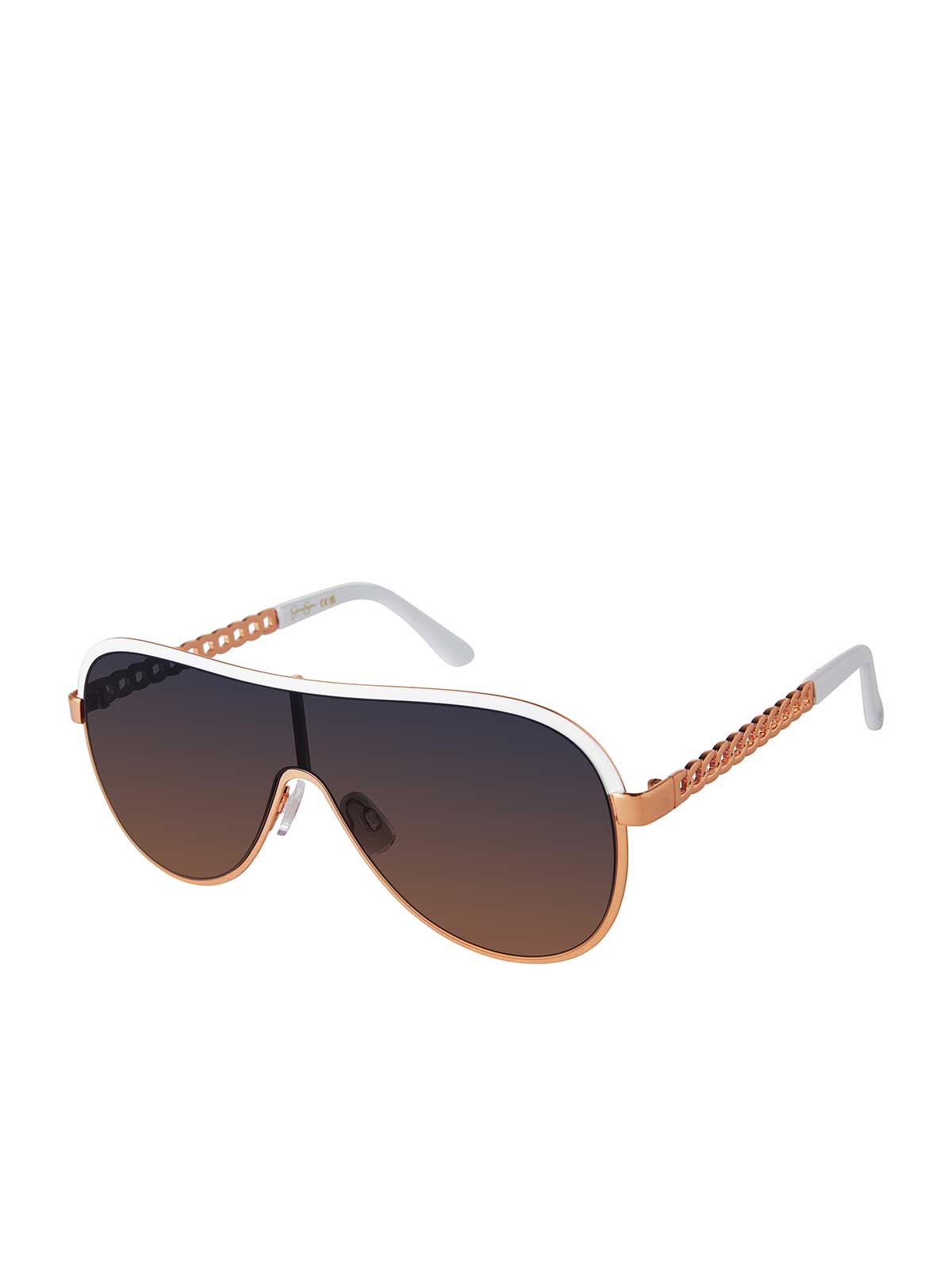 Metal Shield Aviator Pilot Sunglasses in Rose Gold & White - Jessica Simpson Accessories