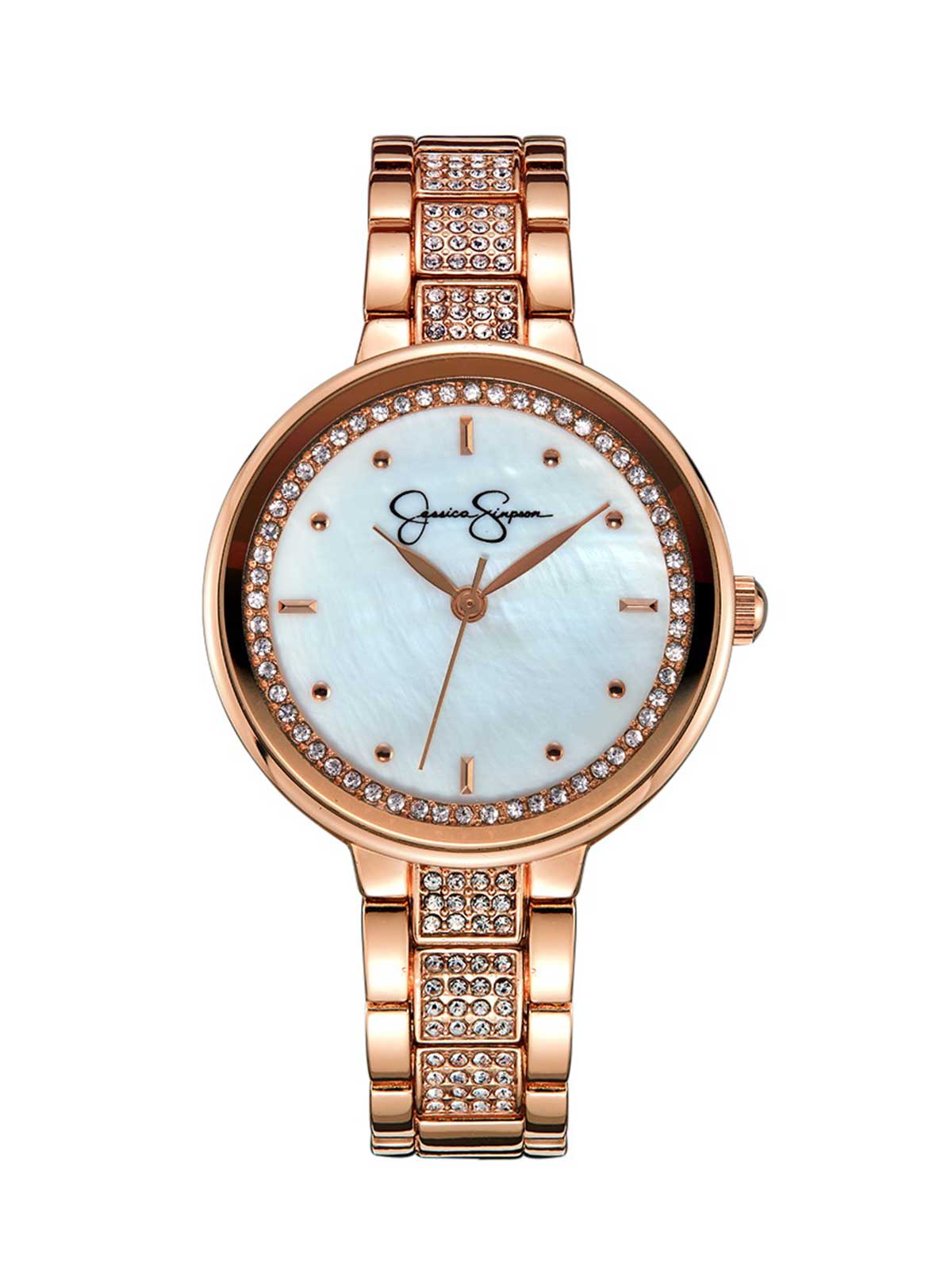 Crystal & Genuine Mother Of Pearl Dial Watch in Rose Gold Tone - Jessica Simpson Accessories