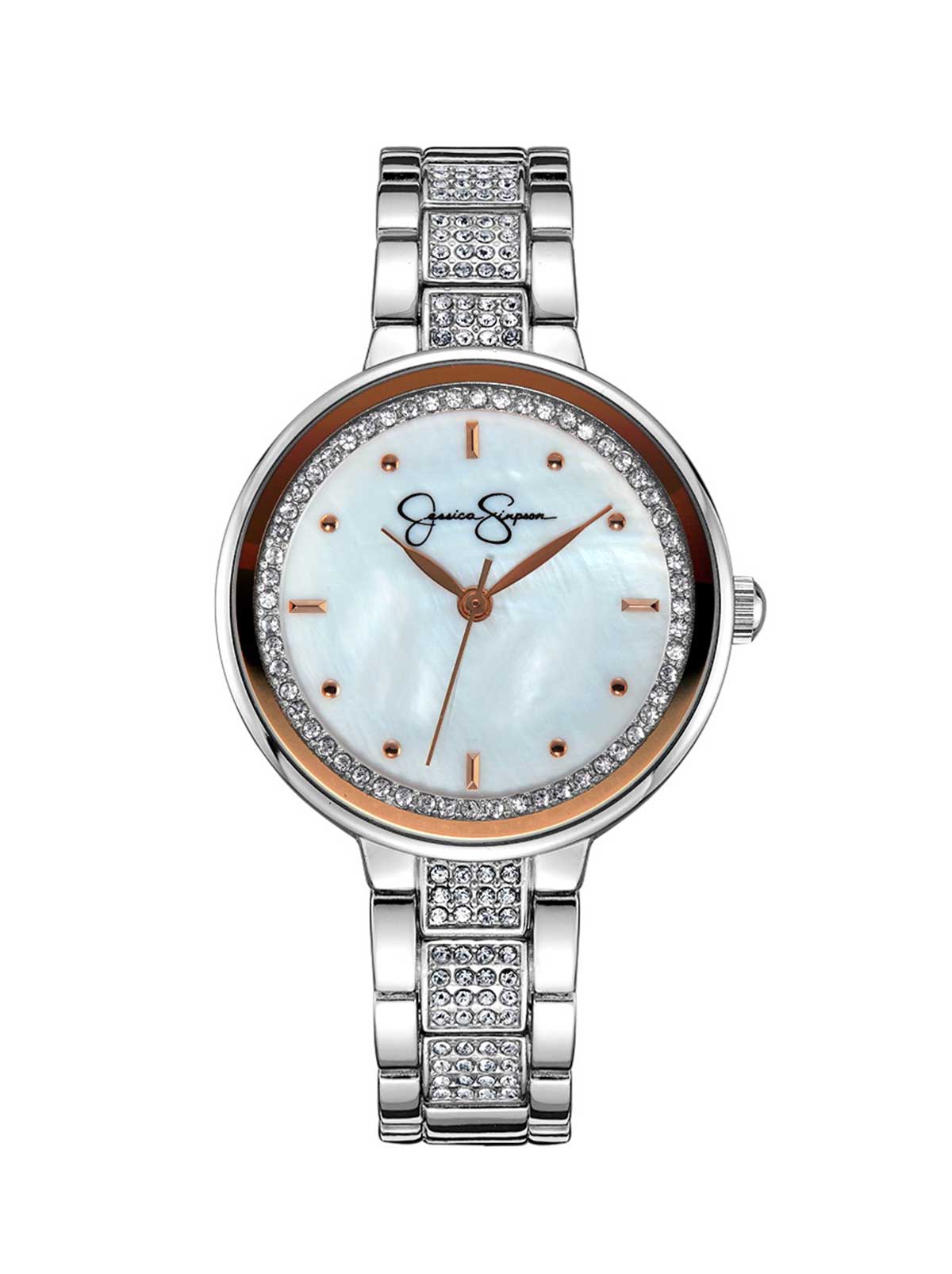 Crystal & Genuine Mother Of Pearl Dial Watch in Silver Tone - Jessica Simpson Accessories