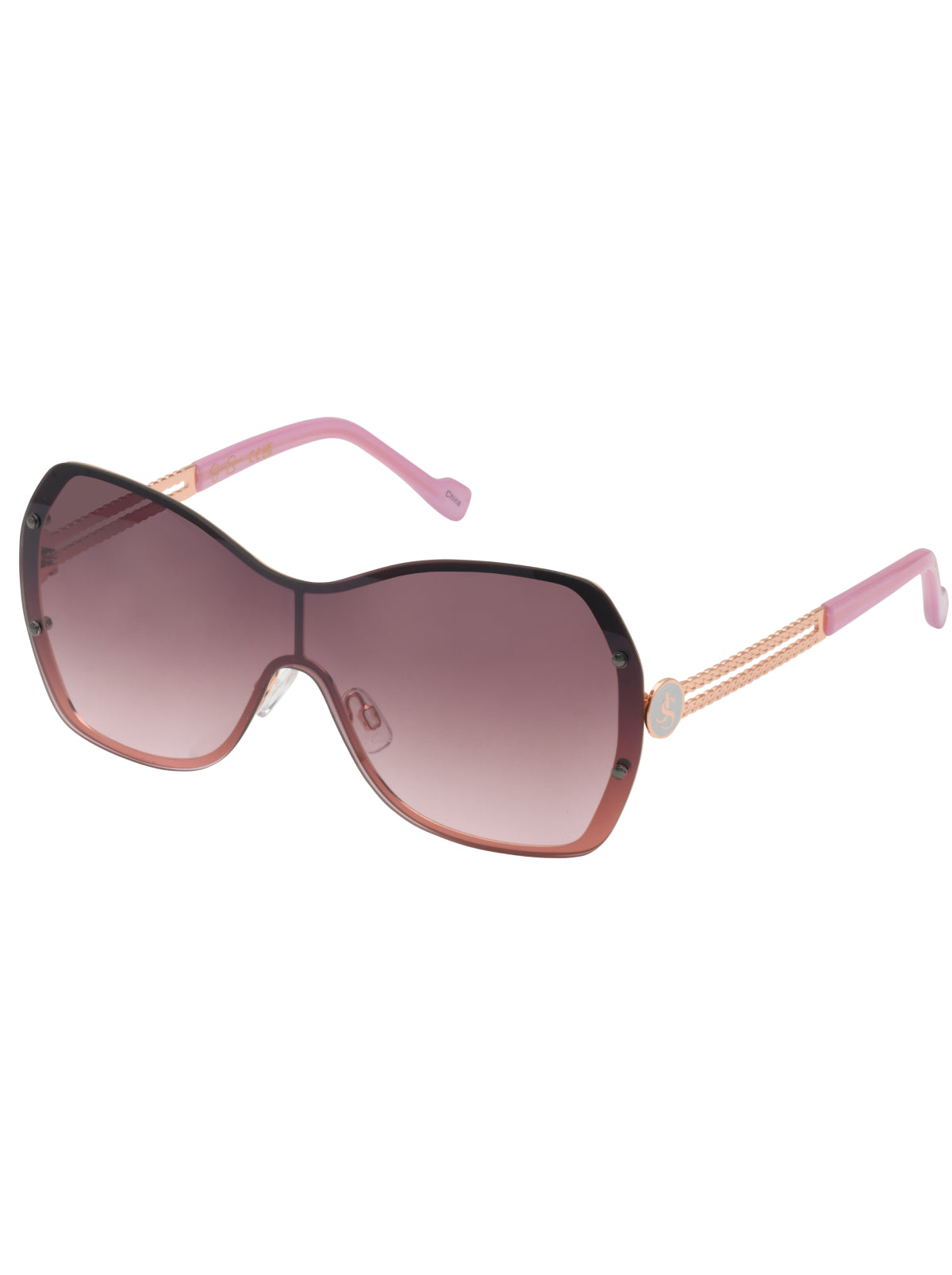 Frameless Metal Shield Sunglasses in Rose Gold & Rose - Jessica Simpson Accessories
