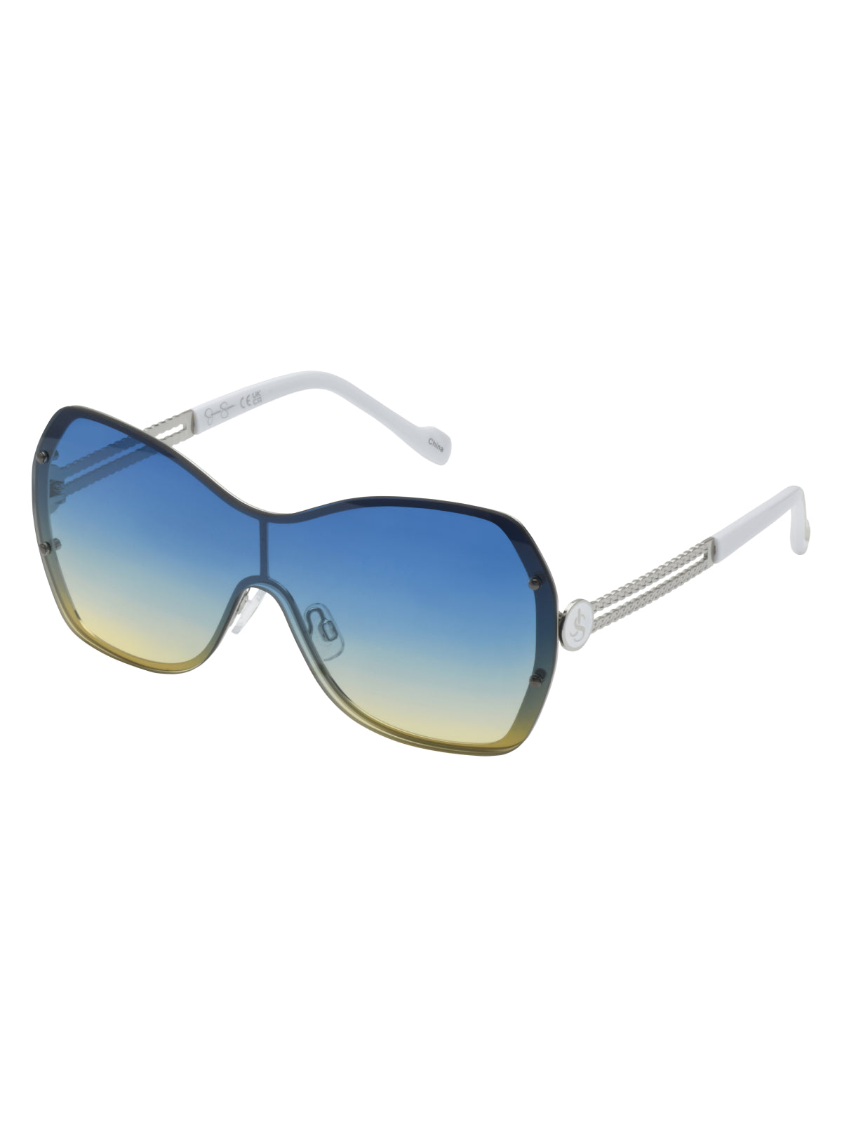 Frameless Metal Shield Sunglasses in Silver & White - Jessica Simpson Accessories