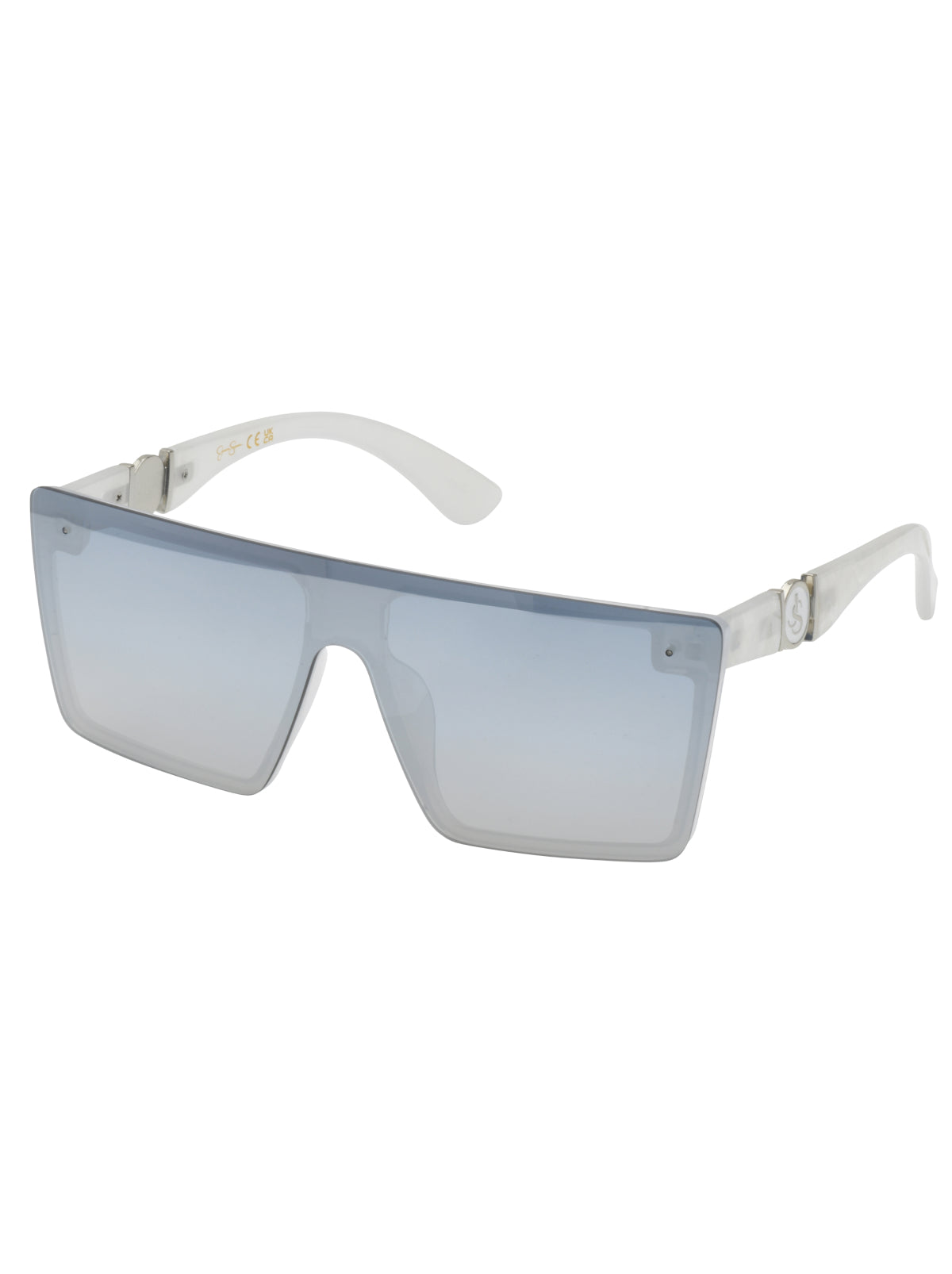 Oversized Square Shield Sunglasses in White Marble - Jessica Simpson Accessories