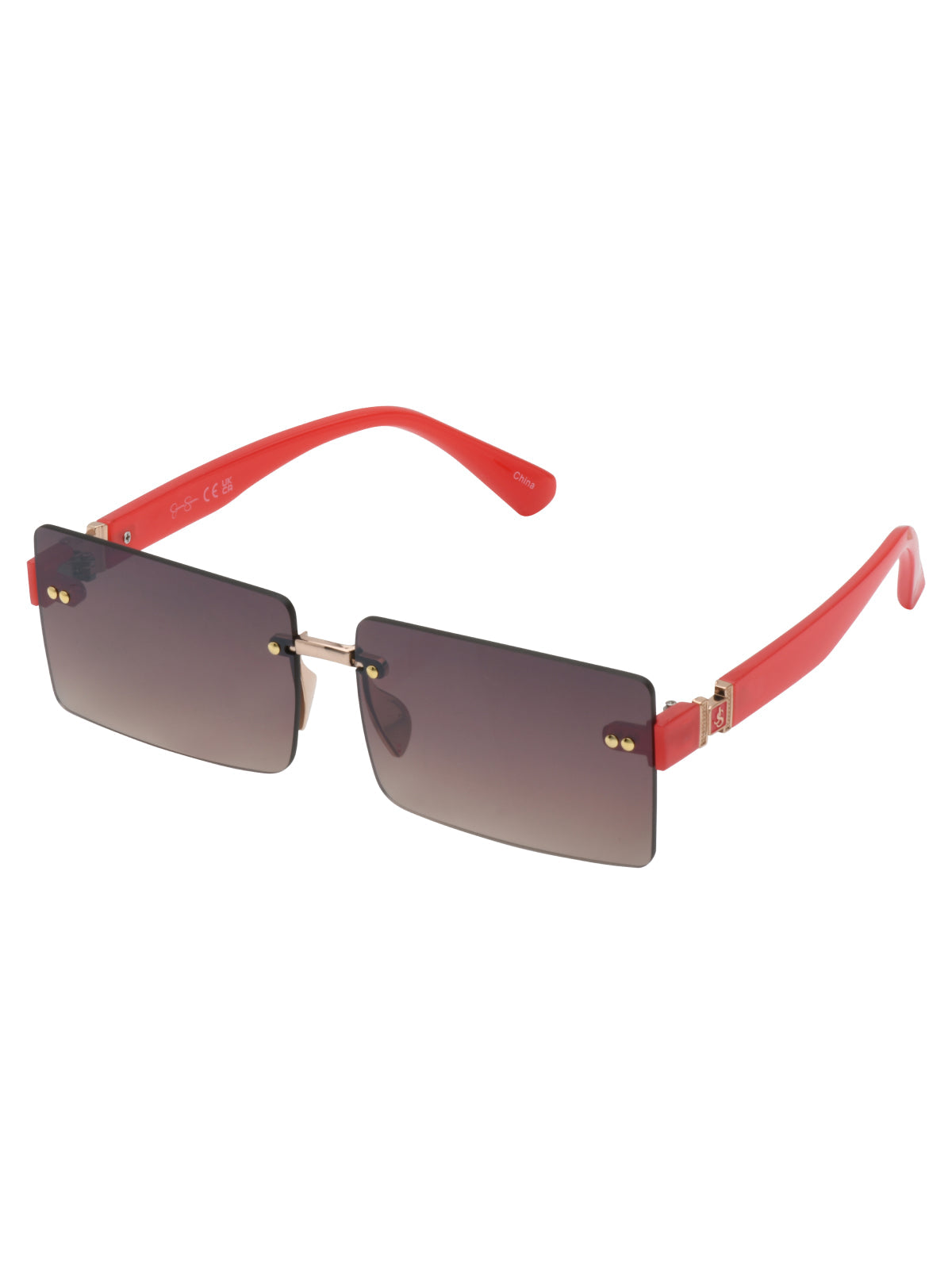 Sleek Rectangular Metal Sunglasses in Gold & Milky Coral - Jessica Simpson Accessories