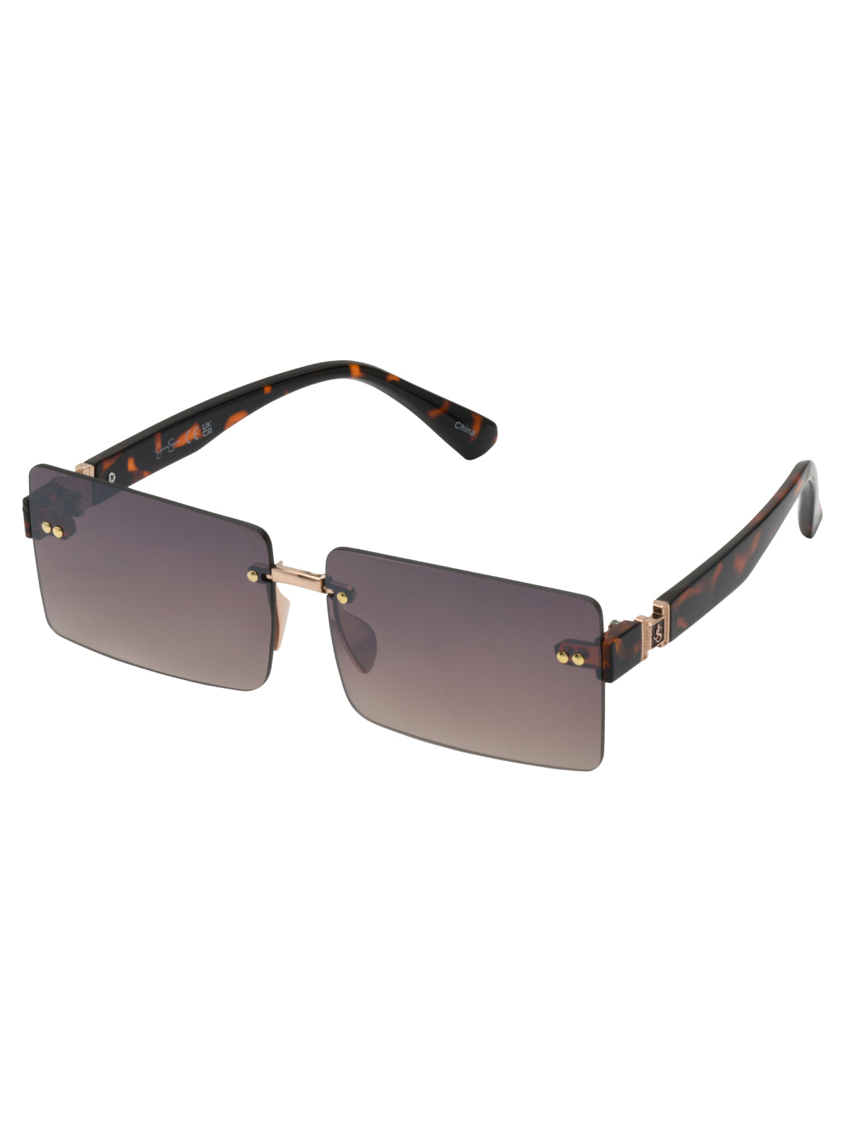 Sleek Rectangular Metal Sunglasses in Gold & Tortoise - Jessica Simpson Accessories