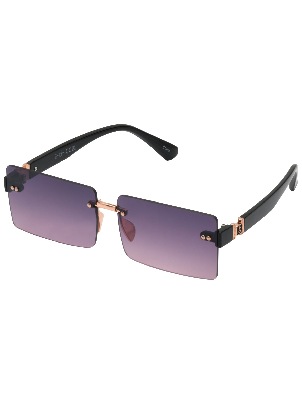 Sleek Rectangular Metal Sunglasses in Rose Gold & Black - Jessica Simpson Accessories
