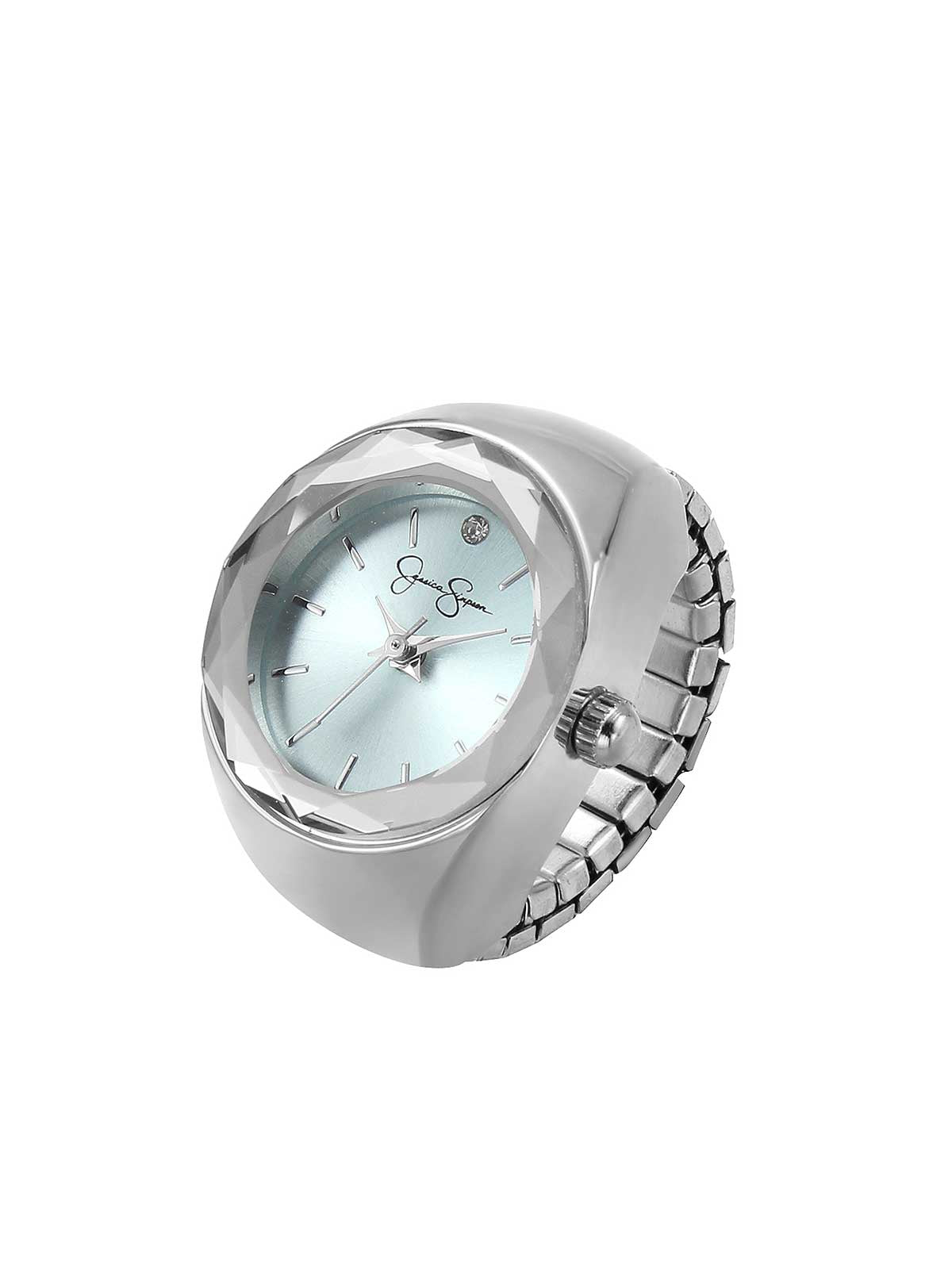 Faceted Bezel Single Crystal Ring Watch in Silver - Jessica Simpson Accessories
