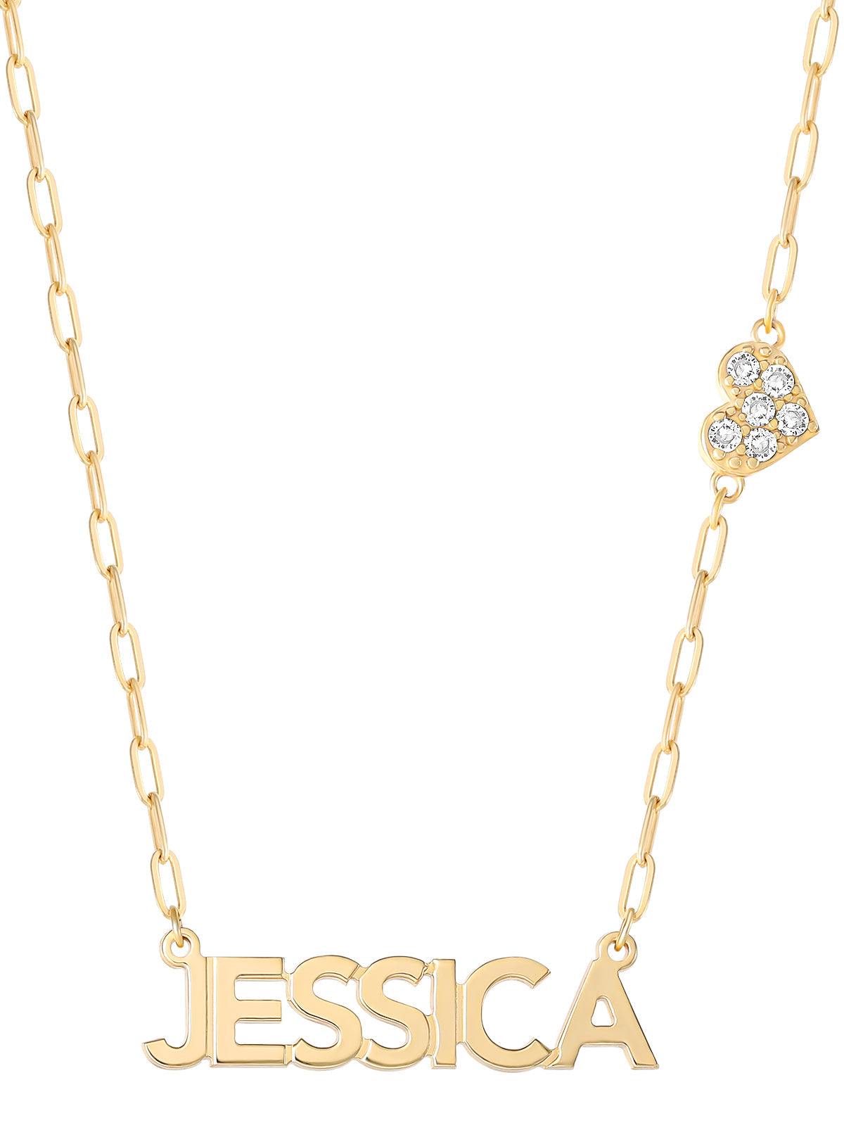 Personalized Necklace with Pavé Cubic Zirconia Charm - Gold - Jessica Simpson Accessories