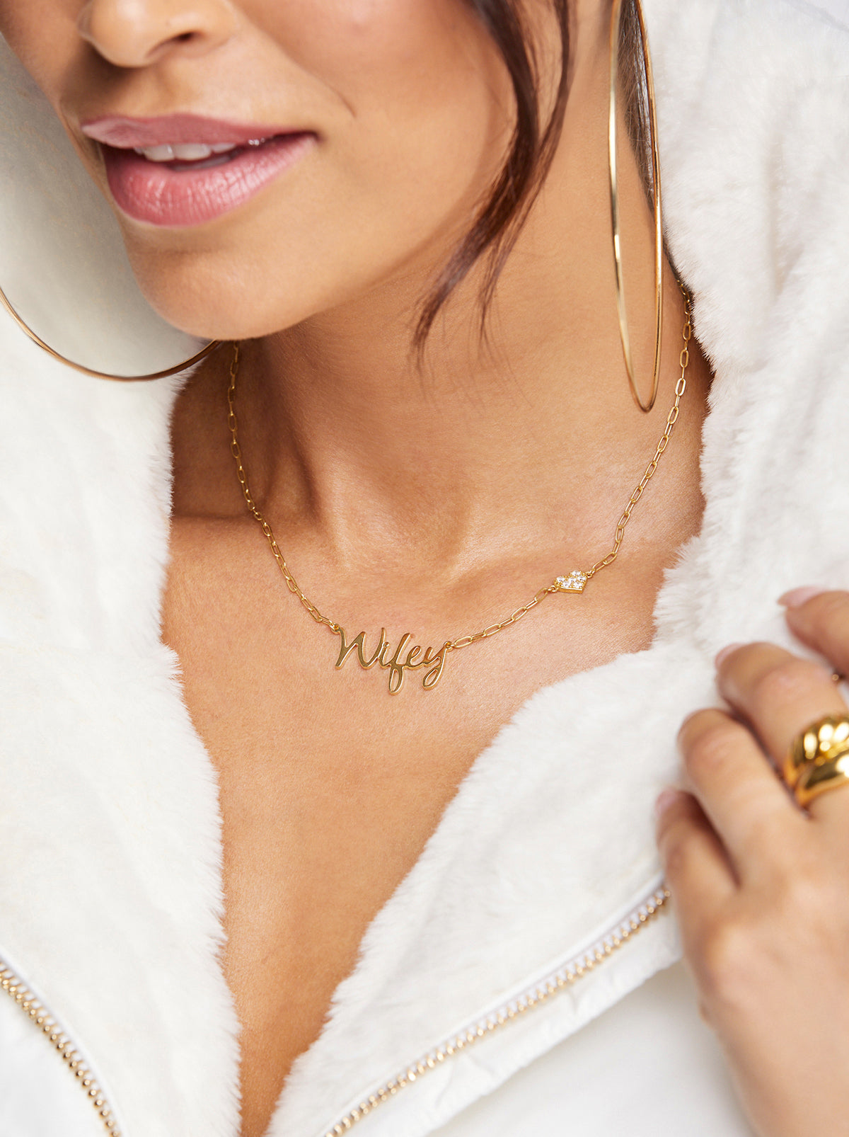 Personalized Necklace with Pavé Cubic Zirconia Charm - Gold - Jessica Simpson Accessories