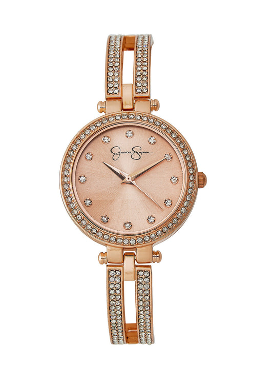 Rose Gold Tone Crystal Double Arm Bangle Watch - Jessica Simpson Accessories