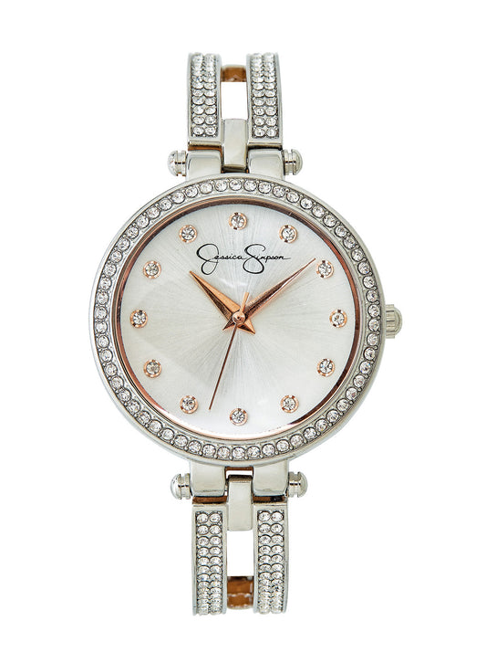 Silver Tone Crystal Double Arm Bangle Watch - Jessica Simpson Accessories