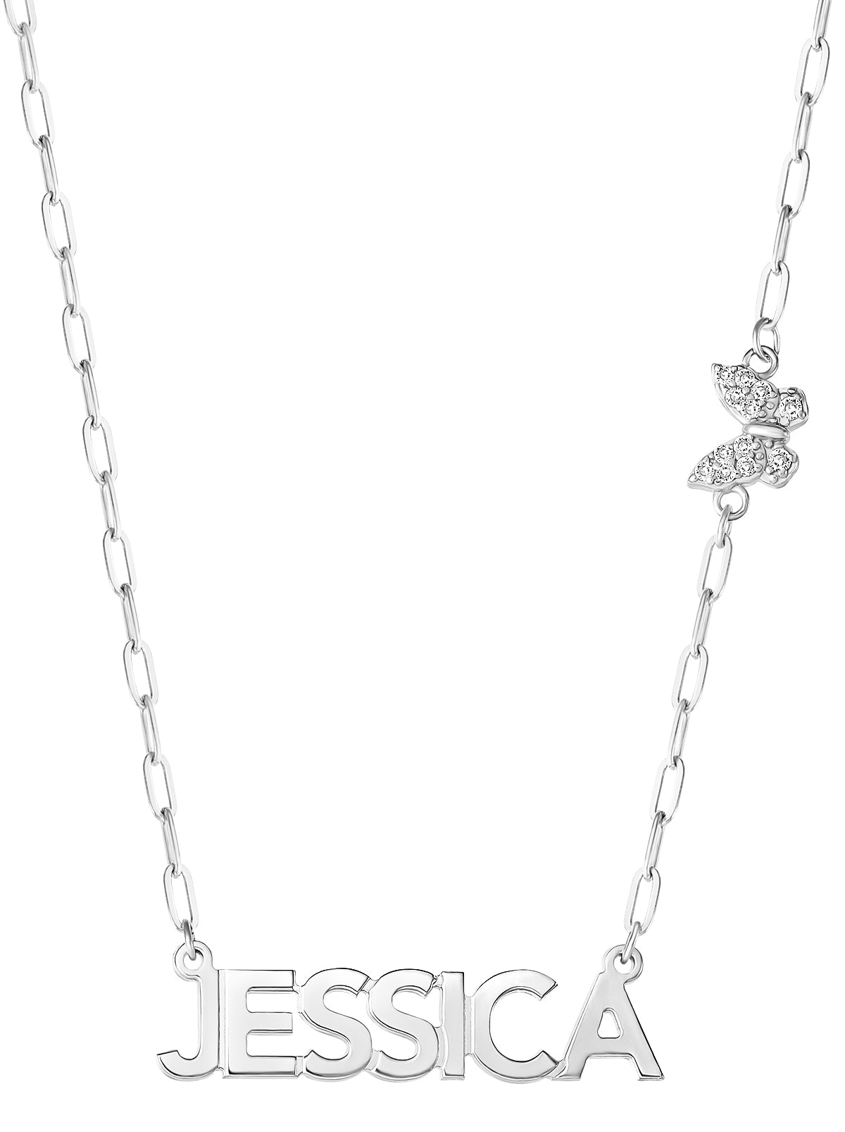 Personalized Necklace with Pavé Cubic Zirconia Charm - Silver - Jessica Simpson Accessories