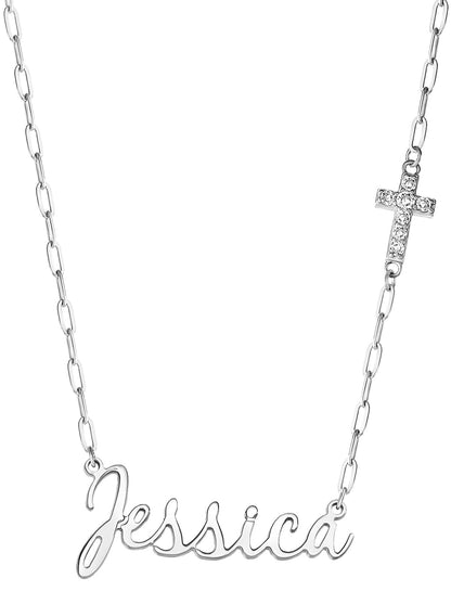 Personalized Necklace with Pavé Cubic Zirconia Charm - Silver - Jessica Simpson Accessories