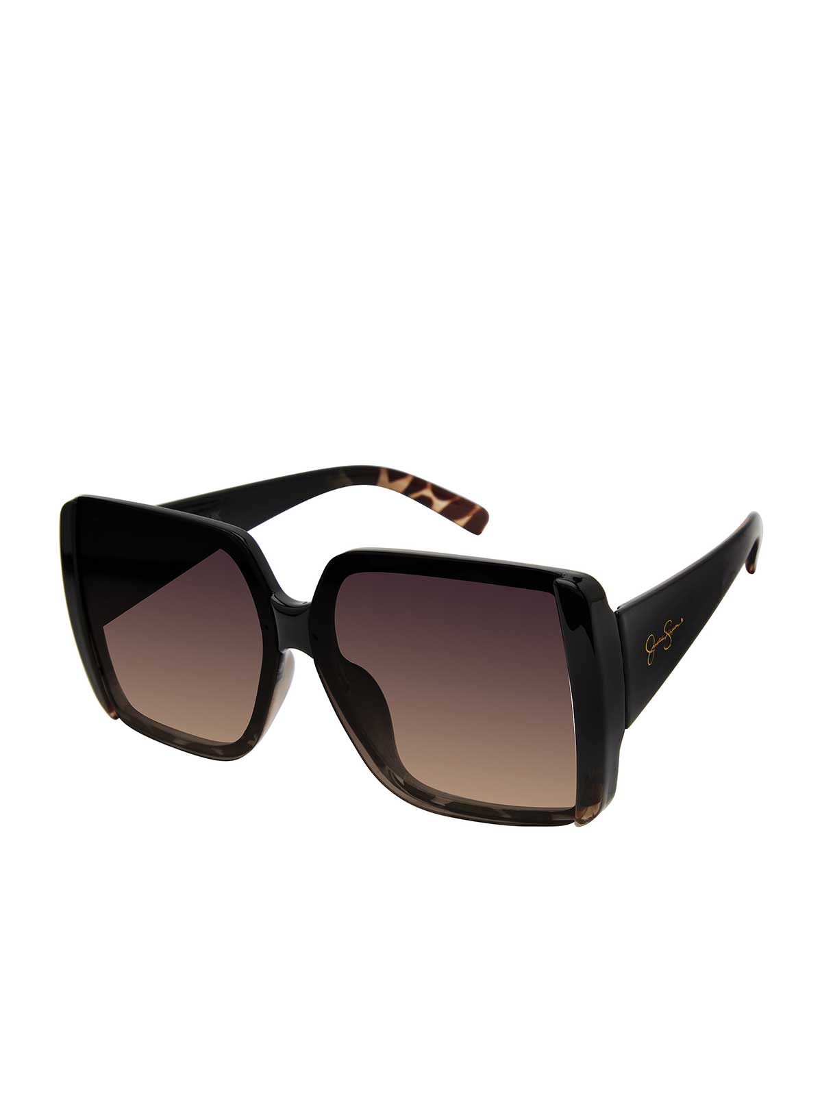 Oversized Glamorous Square Sunglasses in Black and Tortoise - Jessica Simpson Accessories