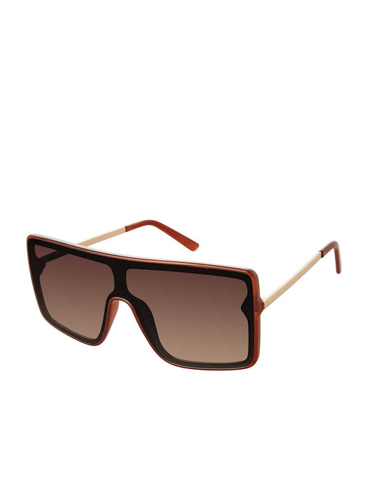 Square Shield Metal Temple Sunglasses in Brown - Jessica Simpson Accessories