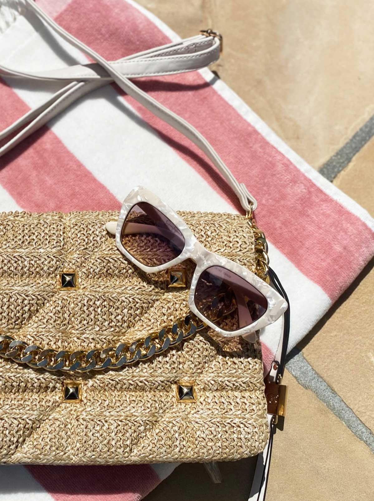 Vintage Cat Eye Sunglasses in Cream Marble - Jessica Simpson Accessories