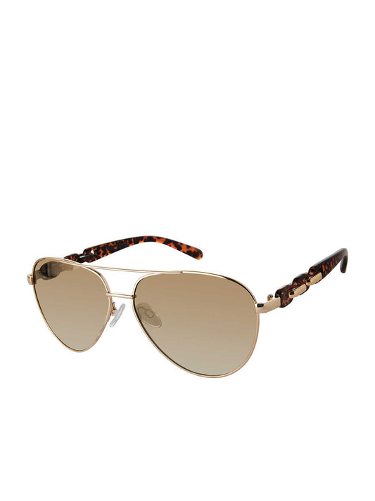 Metal Aviator Pilot Sunglasses in Gold & Leopard - Jessica Simpson Accessories