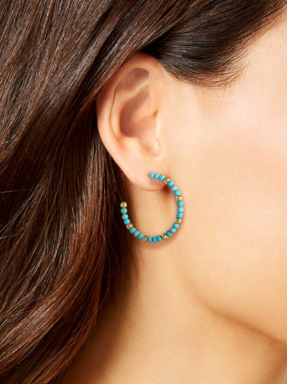 Turquoise Bead Hoop Earrings in Gold - Jessica Simpson Accessories