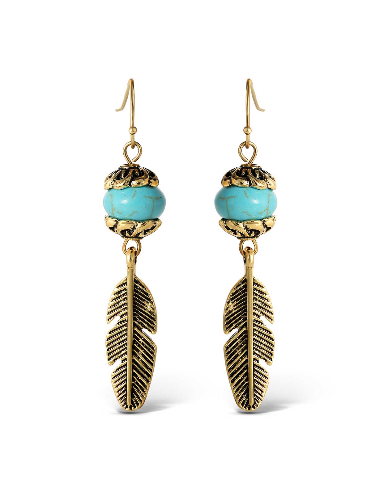 Turquoise Bead Feather Drop Earrings in Gold - Jessica Simpson Accessories