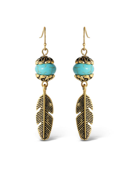 Turquoise Bead Feather Drop Earrings in Gold - Jessica Simpson Accessories