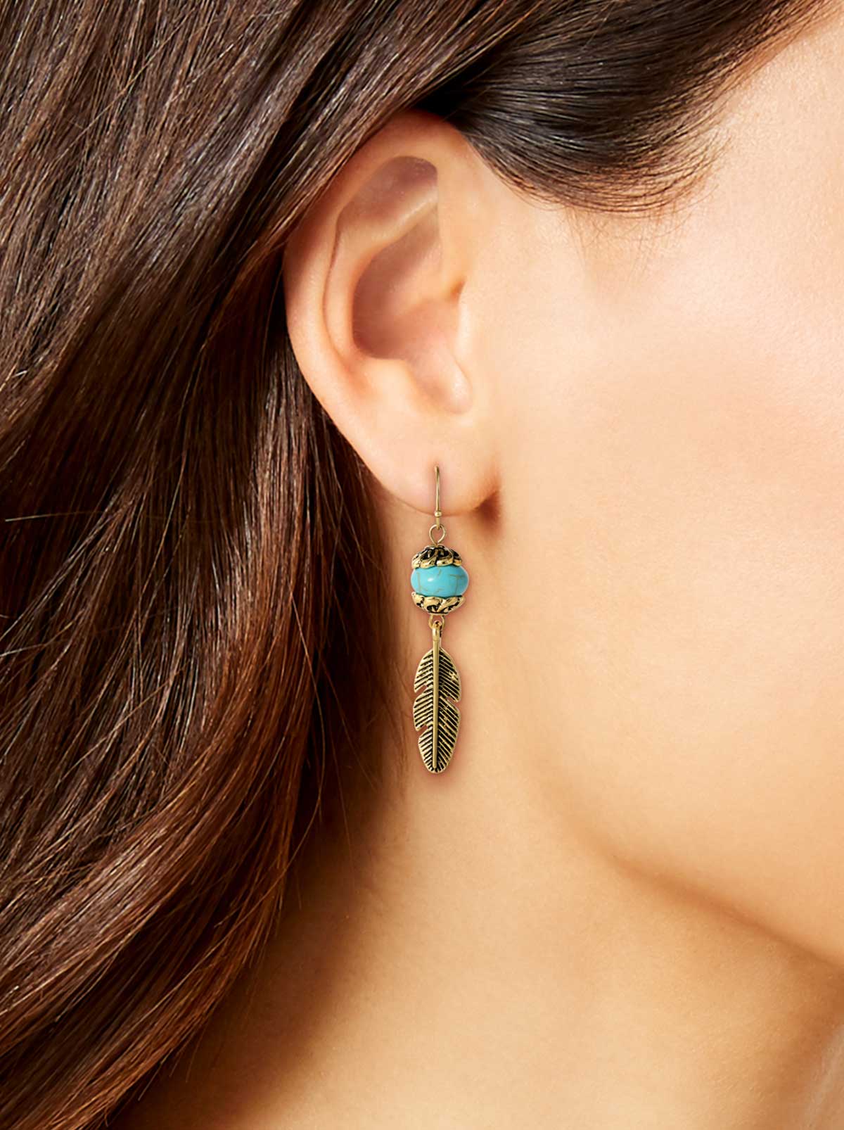 Turquoise Bead Feather Drop Earrings in Gold - Jessica Simpson Accessories