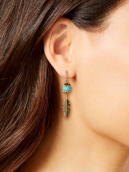 Turquoise Bead Feather Drop Earrings in Gold - Jessica Simpson Accessories