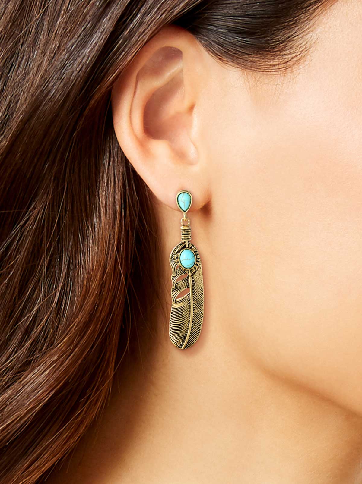 Turquoise Stone Feather Drop Earrings - Jessica Simpson Accessories