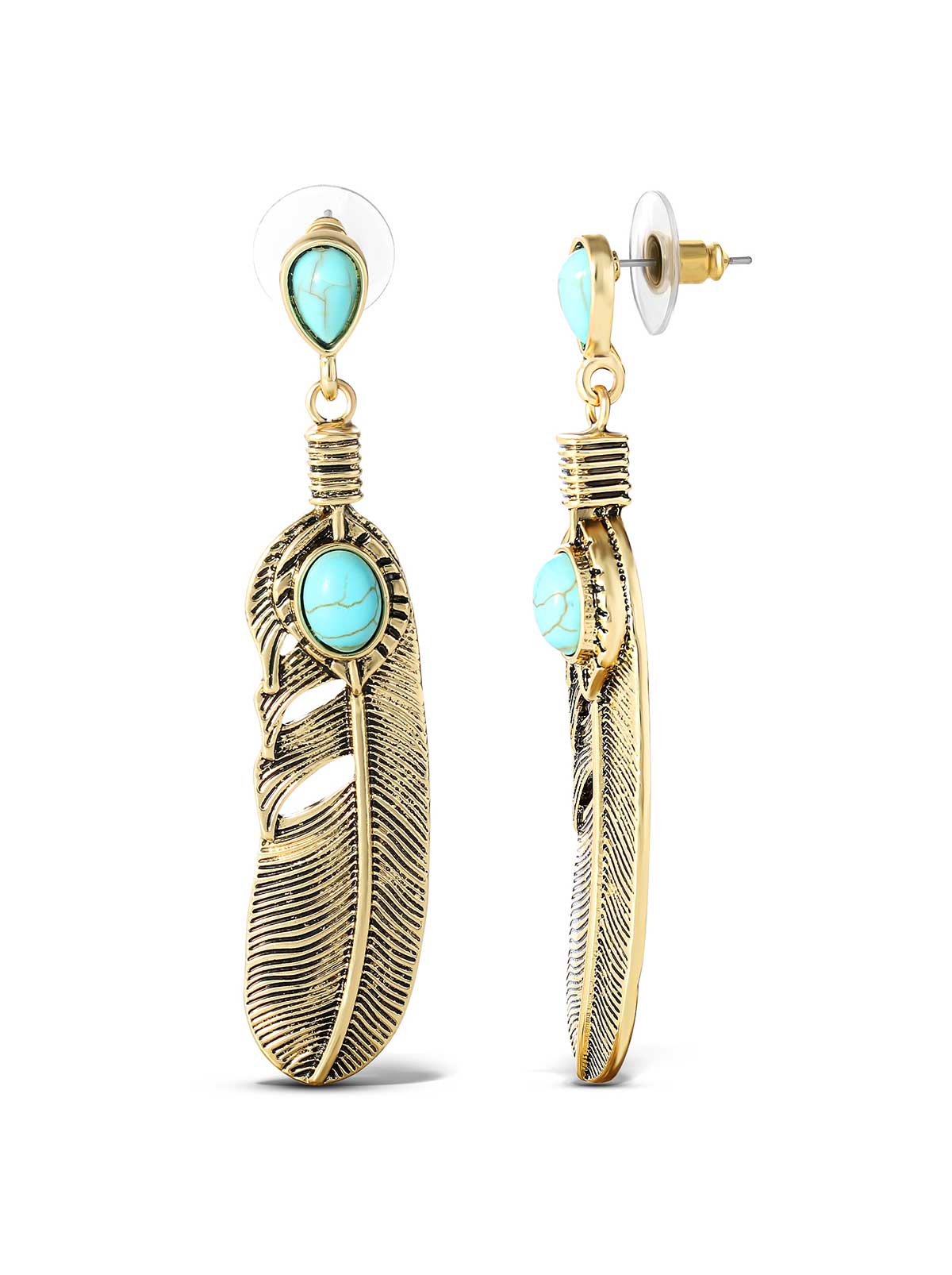 Turquoise Stone Feather Drop Earrings - Jessica Simpson Accessories