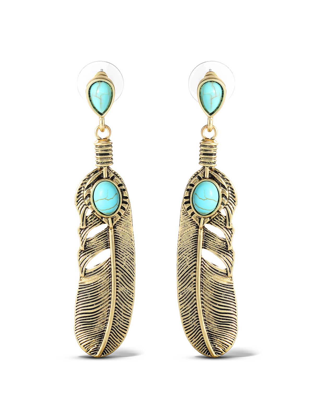 Turquoise Stone Feather Drop Earrings - Jessica Simpson Accessories