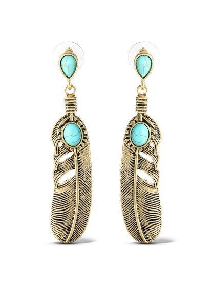Turquoise Stone Feather Drop Earrings - Jessica Simpson Accessories