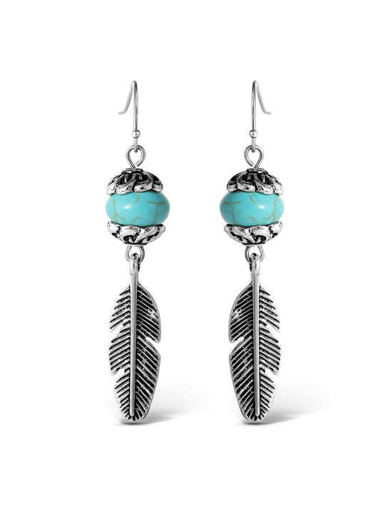 Turquoise Bead Feather Drop Earrings in Silver - Jessica Simpson Accessories