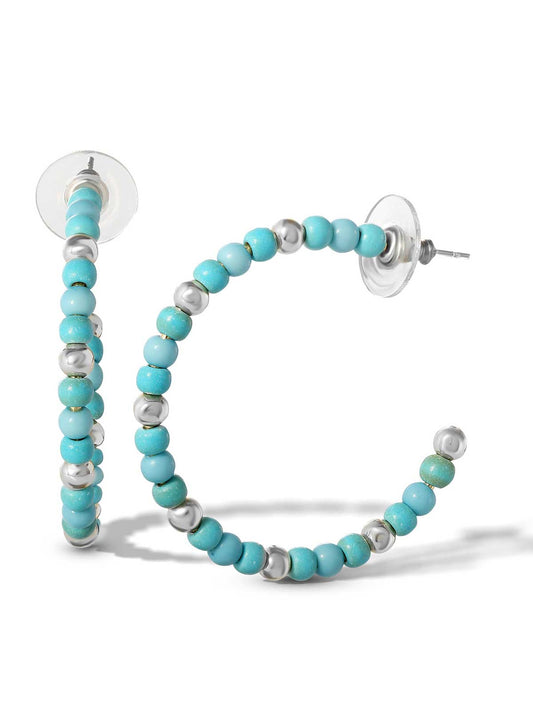 Turquoise Bead Hoop Earrings in Silver - Jessica Simpson Accessories