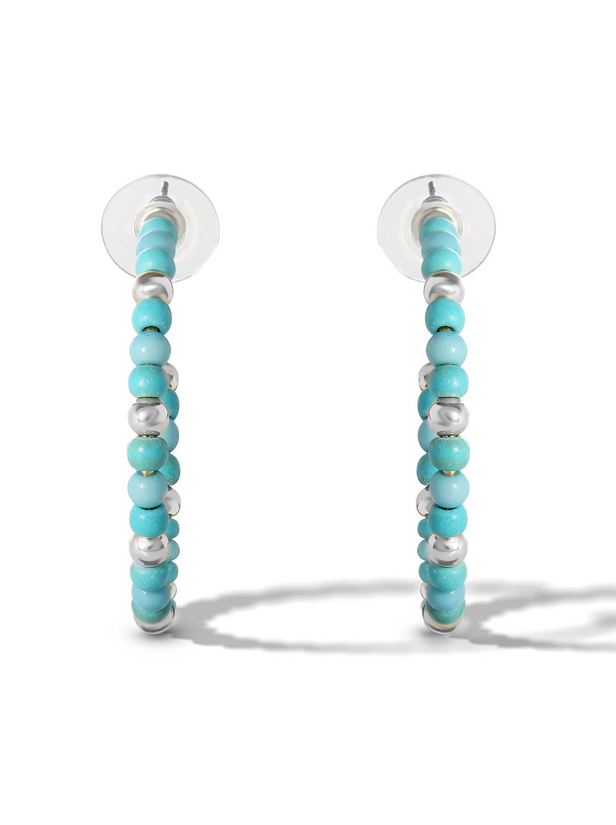 Turquoise Bead Hoop Earrings in Silver - Jessica Simpson Accessories