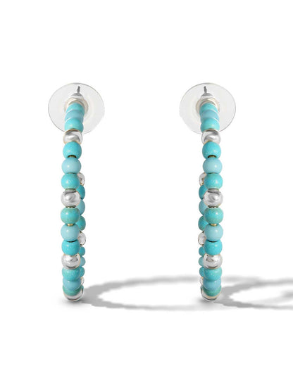 Turquoise Bead Hoop Earrings in Silver - Jessica Simpson Accessories