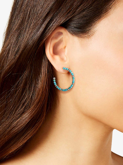 Turquoise Bead Hoop Earrings in Silver - Jessica Simpson Accessories