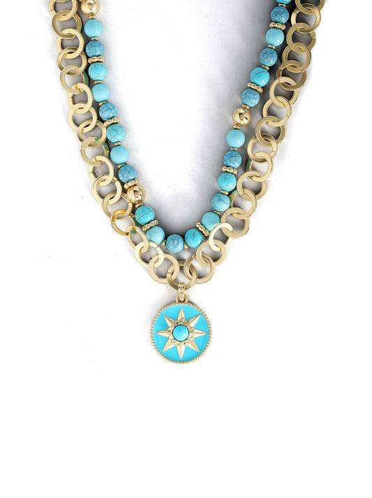 Layered Necklace with Turquoise Beads - Jessica Simpson Accessories
