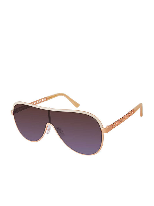 Metal Shield Aviator Pilot Sunglasses in Rose Gold & Nude - Jessica Simpson Accessories