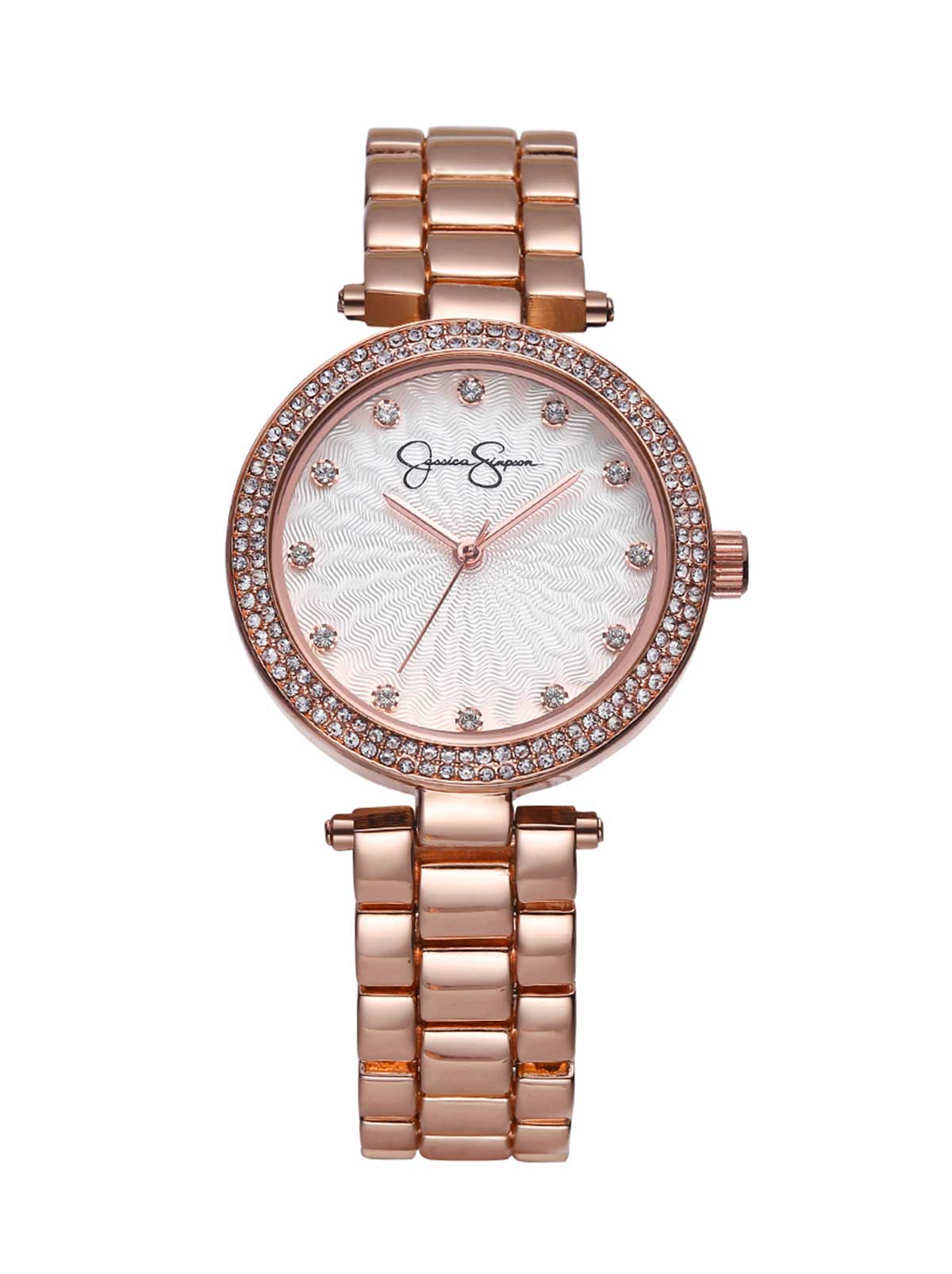 Crystal Textured Dial Bracelet Watch in Rose Gold Tone - Jessica Simpson Accessories