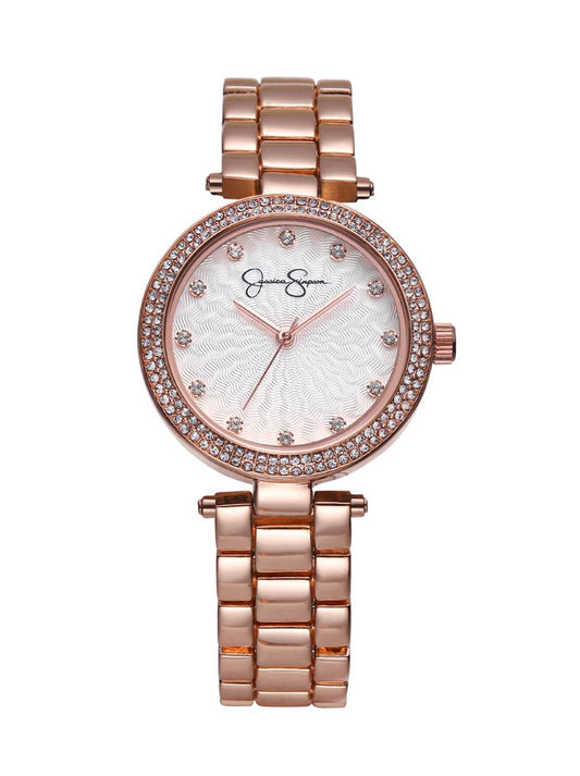 Crystal Textured Dial Bracelet Watch in Rose Gold Tone - Jessica Simpson Accessories