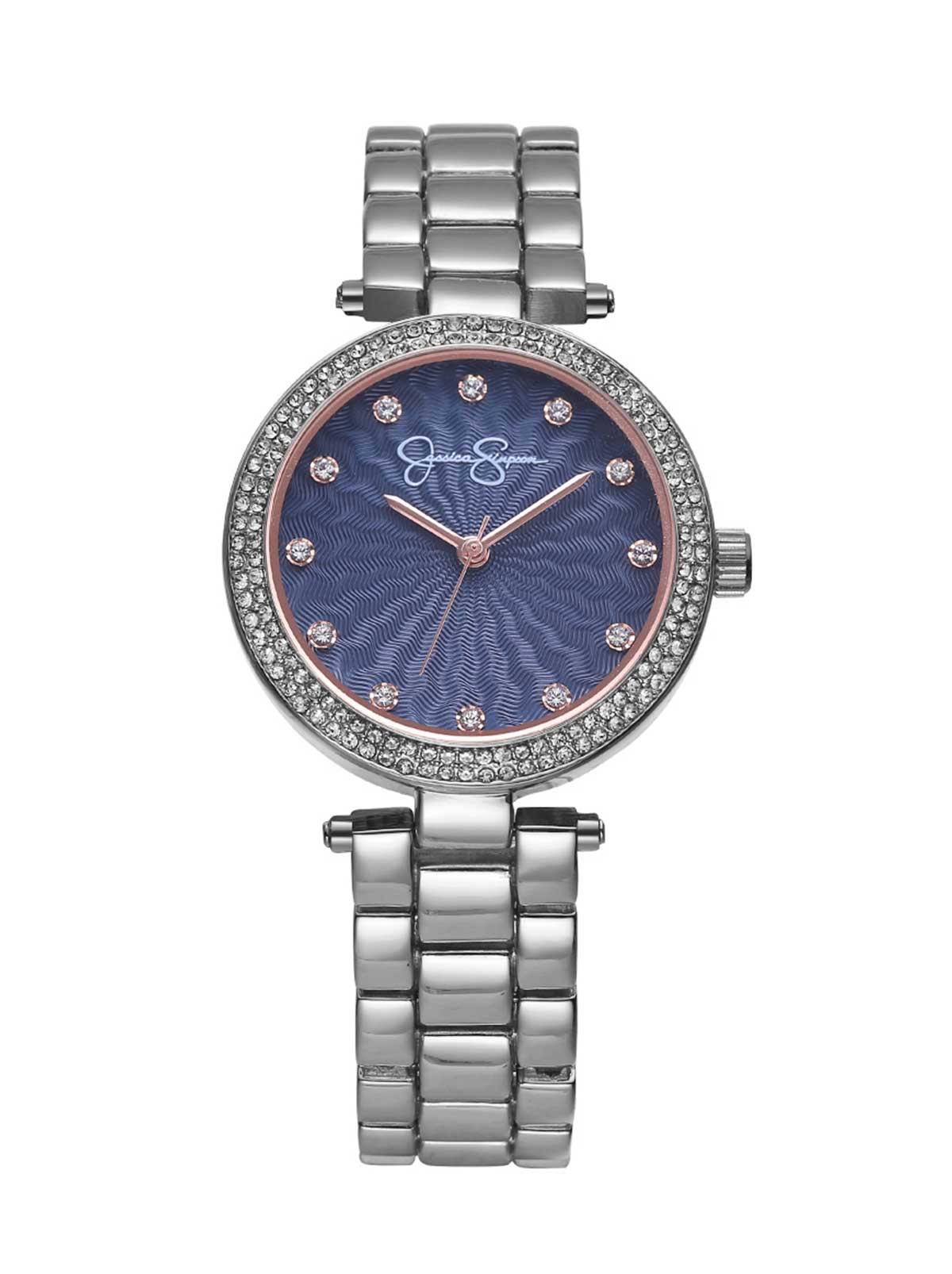 Crystal Textured Dial Bracelet Watch in Silver Tone - Jessica Simpson Accessories