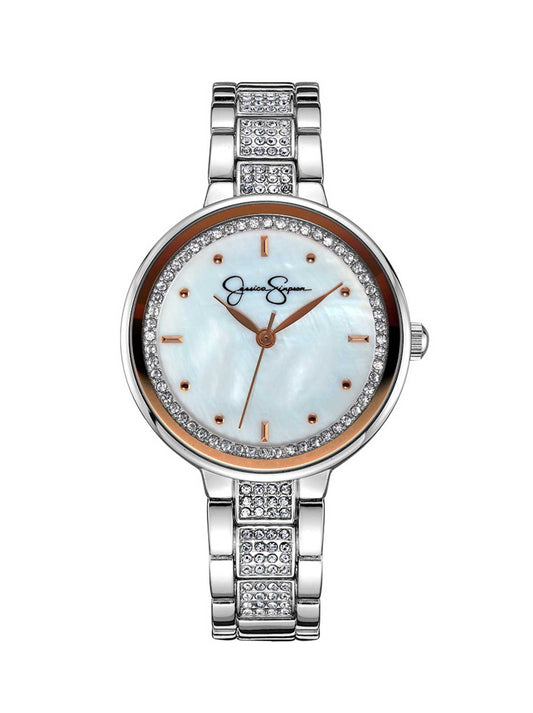 Crystal & Genuine Mother Of Pearl Dial Watch in Silver Tone - Jessica Simpson Accessories