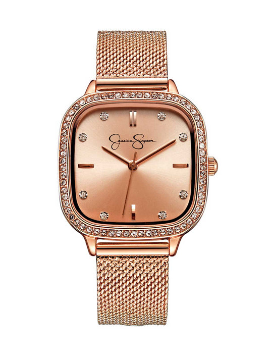 Crystal Bezel Mesh Watch in Rose Gold Tone - Jessica Simpson Accessories