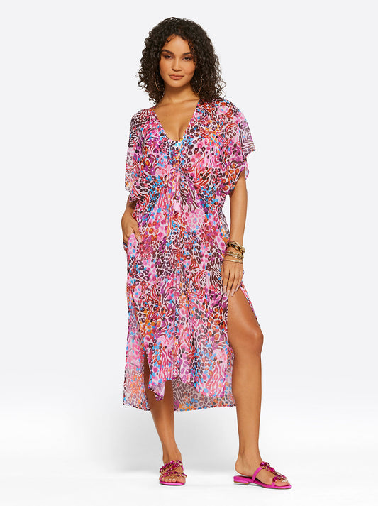 French Exit Long Swim Cover Up in Pink Multi - Jessica Simpson Women
