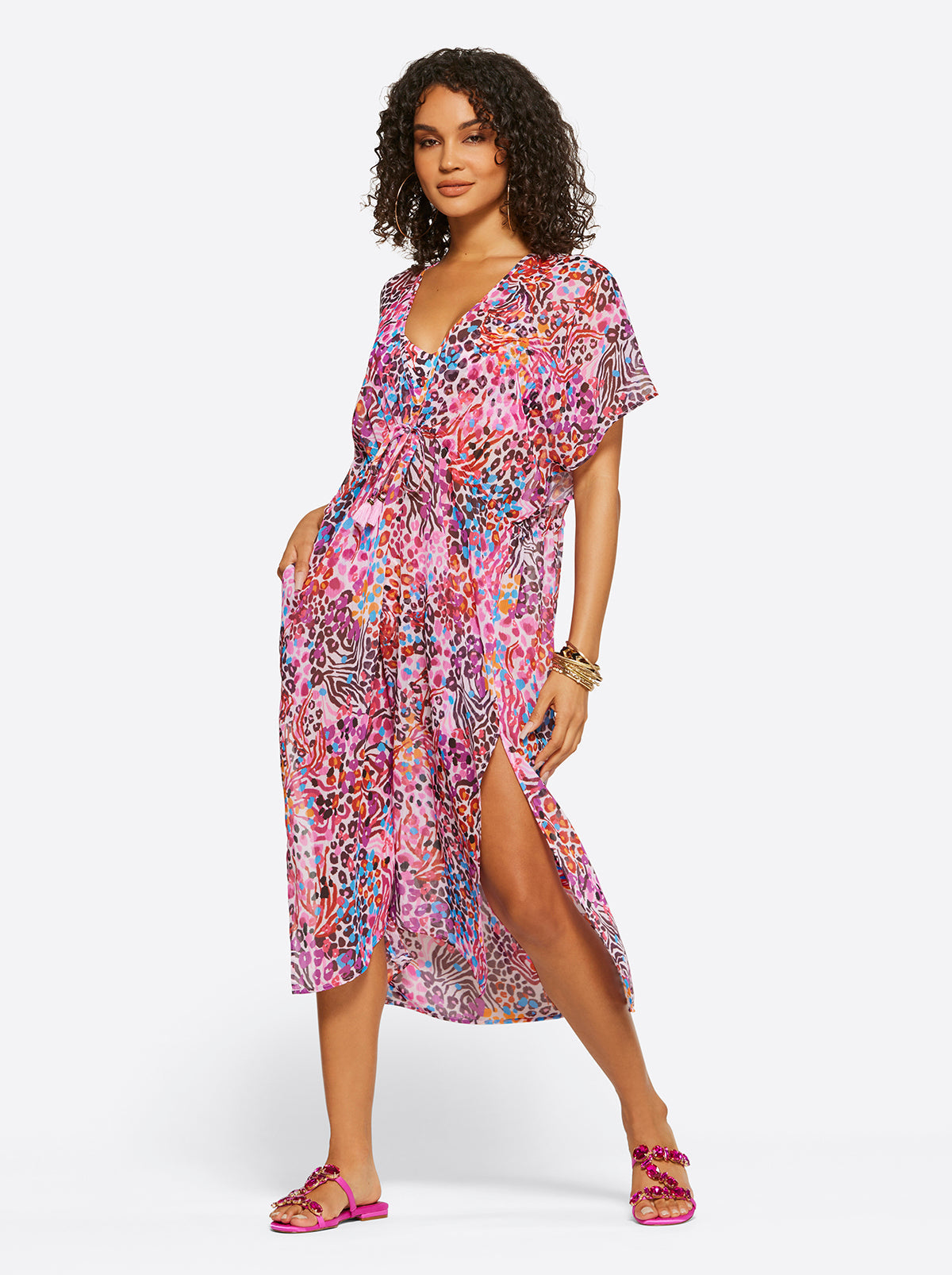 French Exit Long Swim Cover Up in Pink Multi - Jessica Simpson Women
