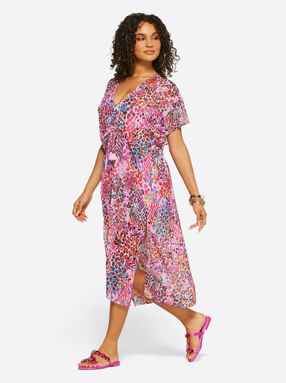 French Exit Long Swim Cover Up in Pink Multi - Jessica Simpson Women