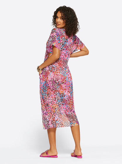 French Exit Long Swim Cover Up in Pink Multi - Jessica Simpson Women