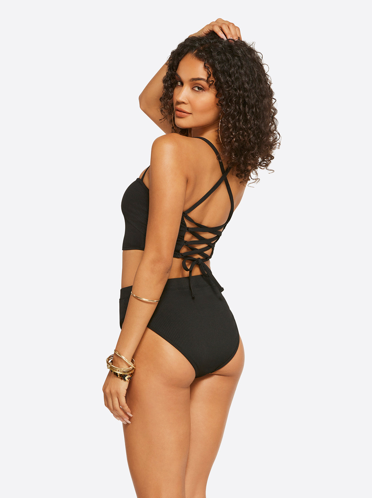 Textured Solids Open Back Tank in Black - Jessica Simpson Women