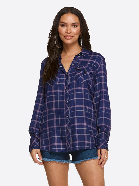 Petunia Shirt in Ocean Cavern Plaid - Jessica Simpson Women