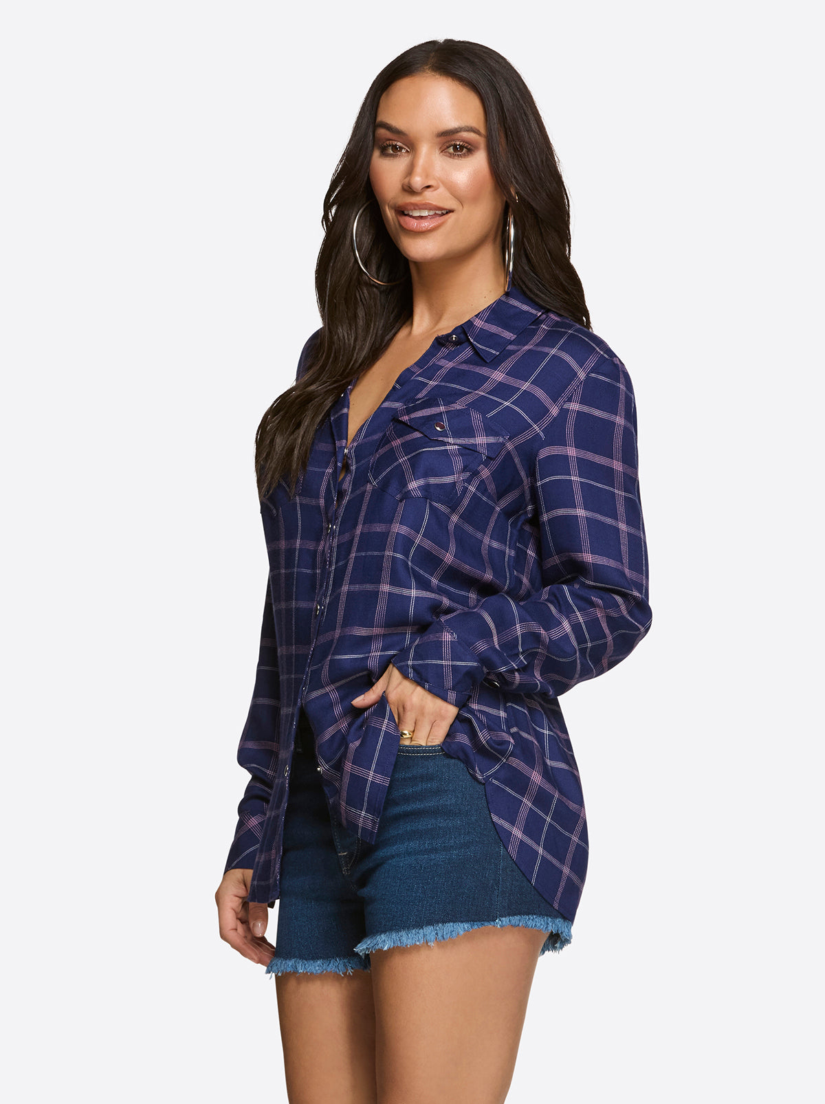 Petunia Shirt in Ocean Cavern Plaid - Jessica Simpson Women