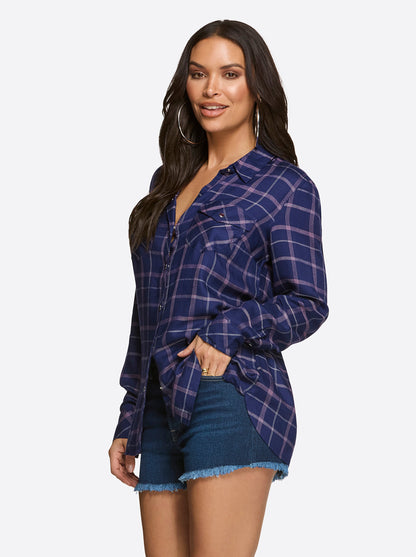 Petunia Shirt in Ocean Cavern Plaid - Jessica Simpson Women