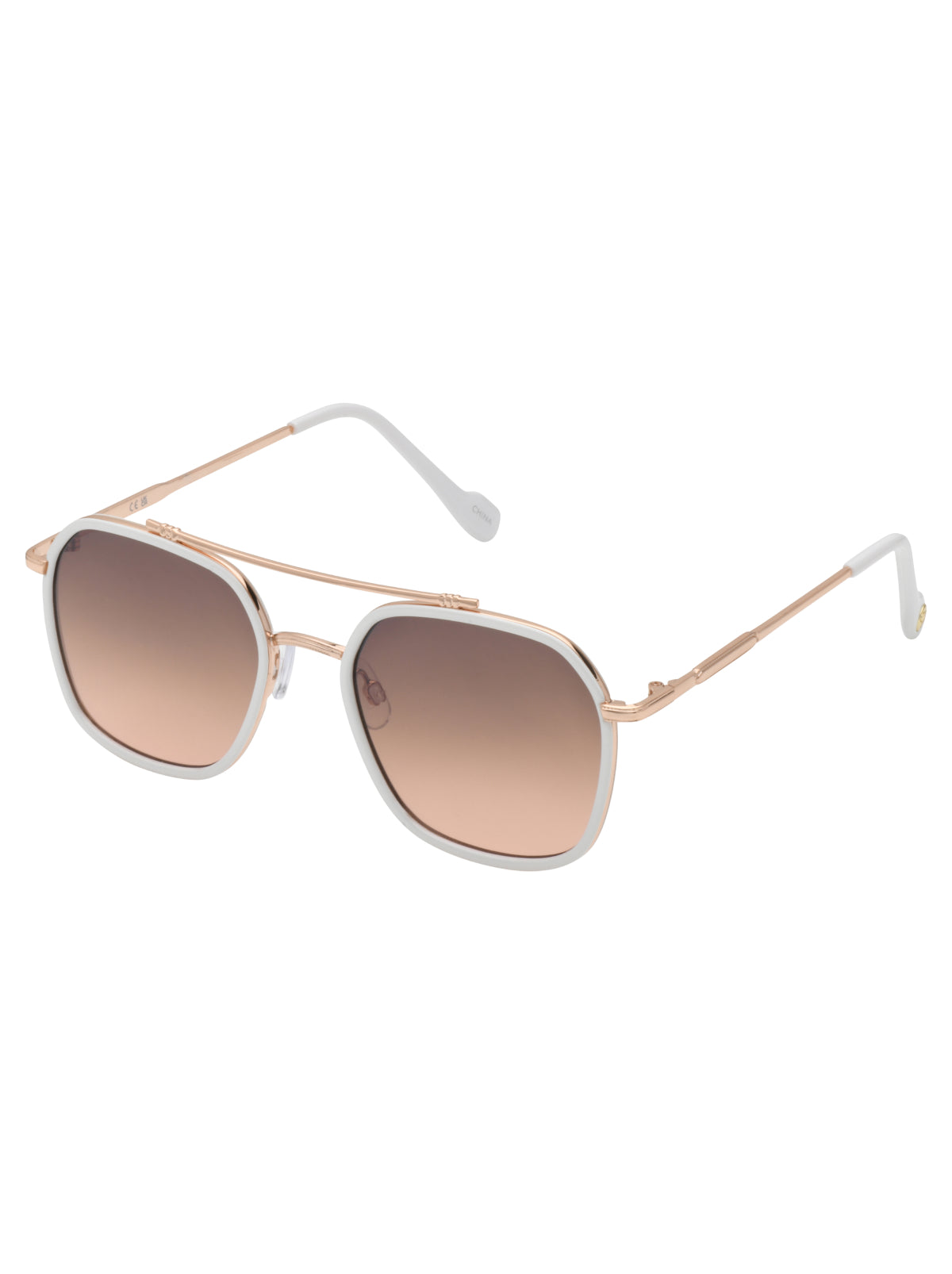 Square Metal Aviator Pilot Sunglasses in Rose Gold & White - Jessica Simpson Accessories